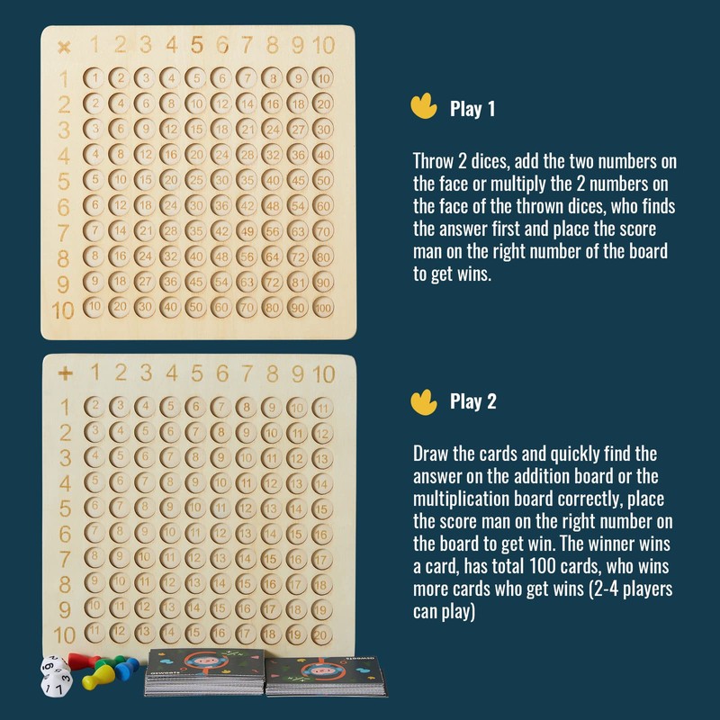 Asweets 2 in 1 Wooden Montessori Multiplication Addition Board Game