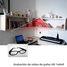 Anteojos Mini Cámara Oculta Video 1080p, Cámara de Vigilancia Portátil Sin WiFi, Gafas de Grabación de Vídeo para Actividades en Interiores y Exterior