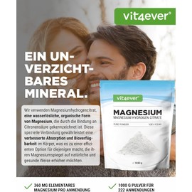 Magnesium Powder - 1000 g - Good Solubility - Pure Powder without Additives - With Measuring Spoon - Premium Quality - Vegan