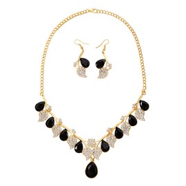 KONFEN Women's Jewellery Sets, Jewellery Sparkly Cubic Branch Adjustable Chain Necklace Leaf Shape Earring Jewelry Sets for Women, Birthday Weddings Gifts Costume Accessories 2 PCS, Black