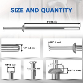 meite Hammer Drive Anchors 1/4" x 4" for Industrial Machinery & Heavy-Duty Structures, Extra-Long Concrete Anchors, Zinc-Plated Steel, Ideal for HVAC, Electrical & More (100 Counts)
