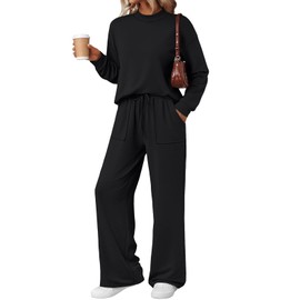LILLUSORY Womens Lounge Two 2 Piece Sets Fall 2025 Sweatsuit Sweat Suit Matching Fashion Outfits Clothes Clothing Trendy Airport Travel Winter Tracksuit Pajamas Wide Leg Pants Workout Black XL