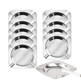 Stainless Steel Ashtray Ashtray for Smokers, Ashtrays for Patio, Disposable Ashtrays for Party, Cigar Ashtrays for Men (Square, Silver, 4.5 x 4.5 x 0.6 inches), 10