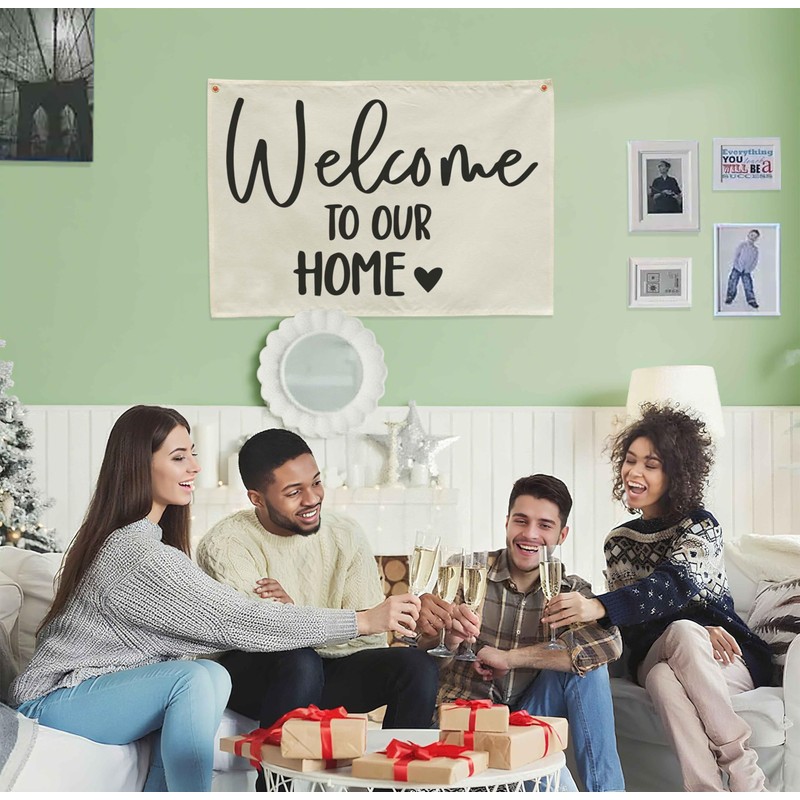 Welcome Party Wall Decor-Home Party Sign Decor-Rectangular Canvas Banner-Entryway Outdoor