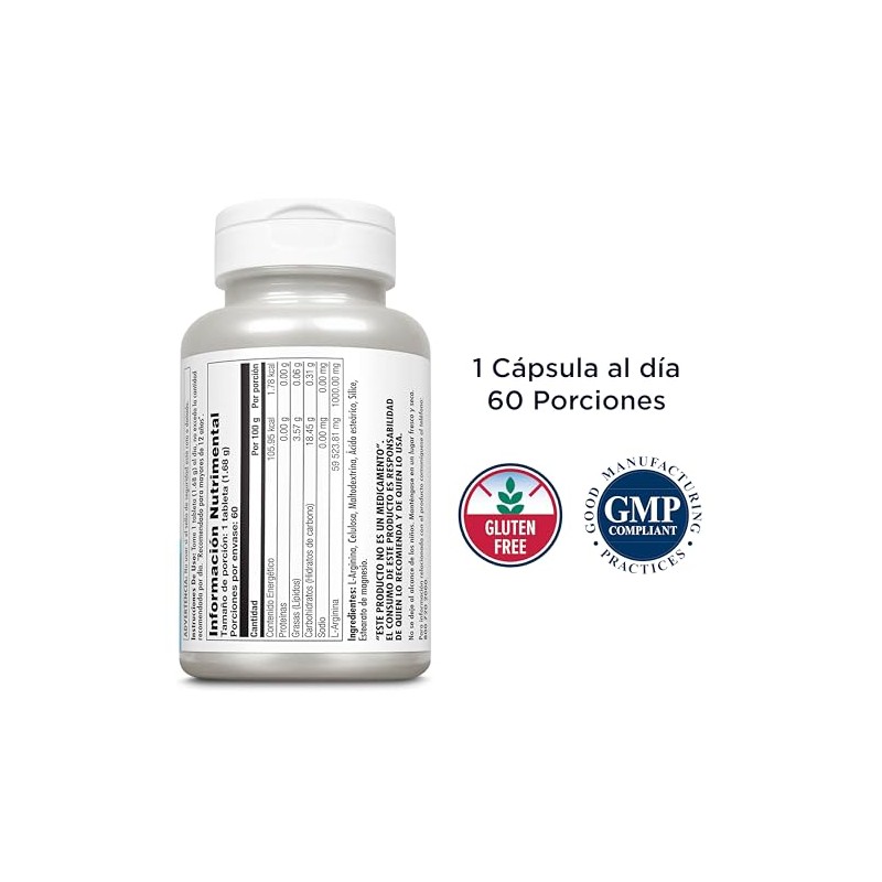 Kal Arginina 1000mg Forma Libre Liberación Sostenida Tabletas