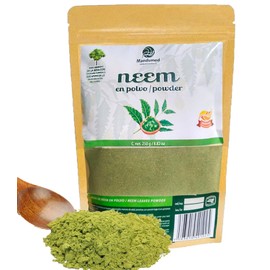 Hojas de Neem en Polvo 250 G, Hoja de Neem pulverizada 100% Natural Azadirachta indica Leaf Neem, Mandumed Granja Ecológica