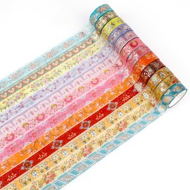 Lychii Washi Tape Set, 12 Rolls Vintage Masking Tape, Gold Foil Decorative Tape, 5M/16.4Ft Long Glitting Oriental Aesthetic Journaling Supplies for Planner, Bujo, Artistic Projects - 15mm | Lychii