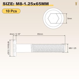 METALLIXITY Flat Head Hex Socket Cap Screws Bolts(M8-1.25x65) 10Pcs, Steel Hex Socket Furniture Bolts Screws - for Furniture Woodworking Project, Black