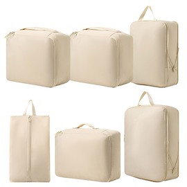 6-Pack Beige Compression Packing Cubes for Travel – Luggage Organizer Bags for Suitcases & Accessories