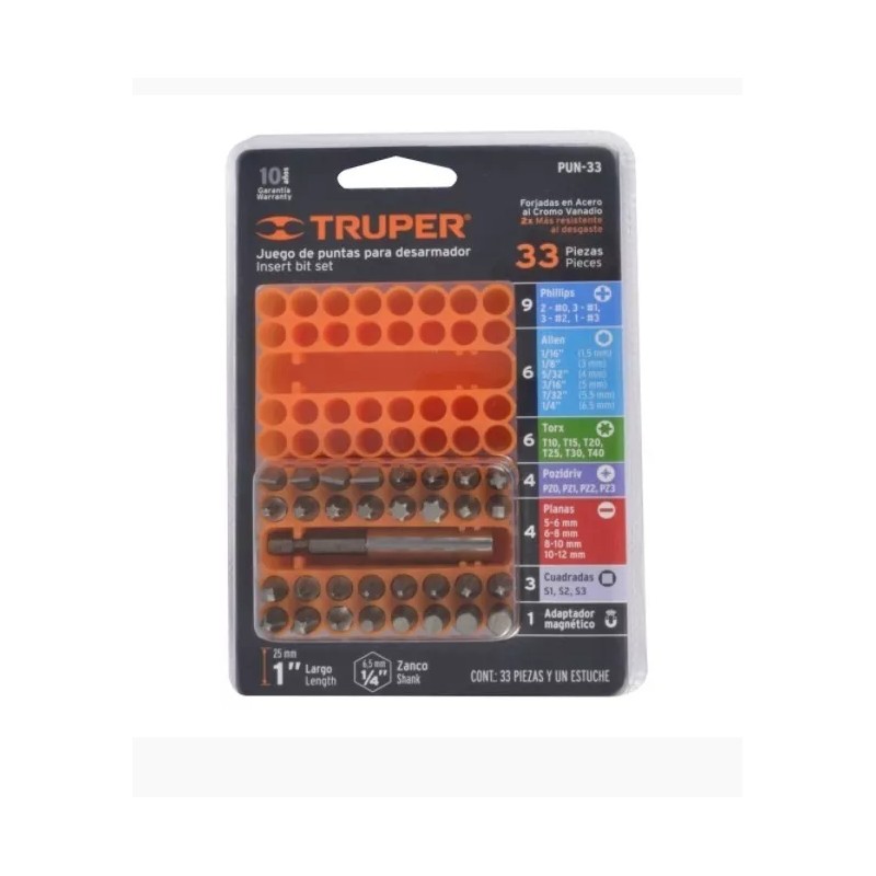 Truper Juego De Puntas Para Destornillador Acero Truper 33 Piezas