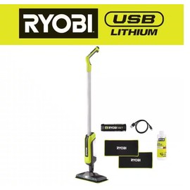 RYOBI USB Lithium Cordless Agitating Spray Mop Kit with 2.0 Ah Battery, Charging Cable, (2) Microfiber Cloth Pads, and Formula