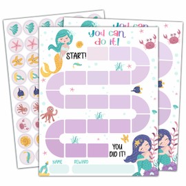 10 Mermaid Reward Chart with 216 Round Stickers, Incentive Behavior Chart for Kids at Home Classroom, Kids Routine Daily Chore Sticker Chart-A11