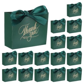 sourcing map 36Pcs Thank You Gift Bags with Blackish Green Ribbons Party Favor Bags 4"x2"x4" Gift Bags for Graduation Business Shopping Wedding Party Favors, Green
