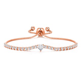 Philip Jones Rose Gold Plated Heart Solitaire Friendship Bracelet Created with Zircondia® Crystals