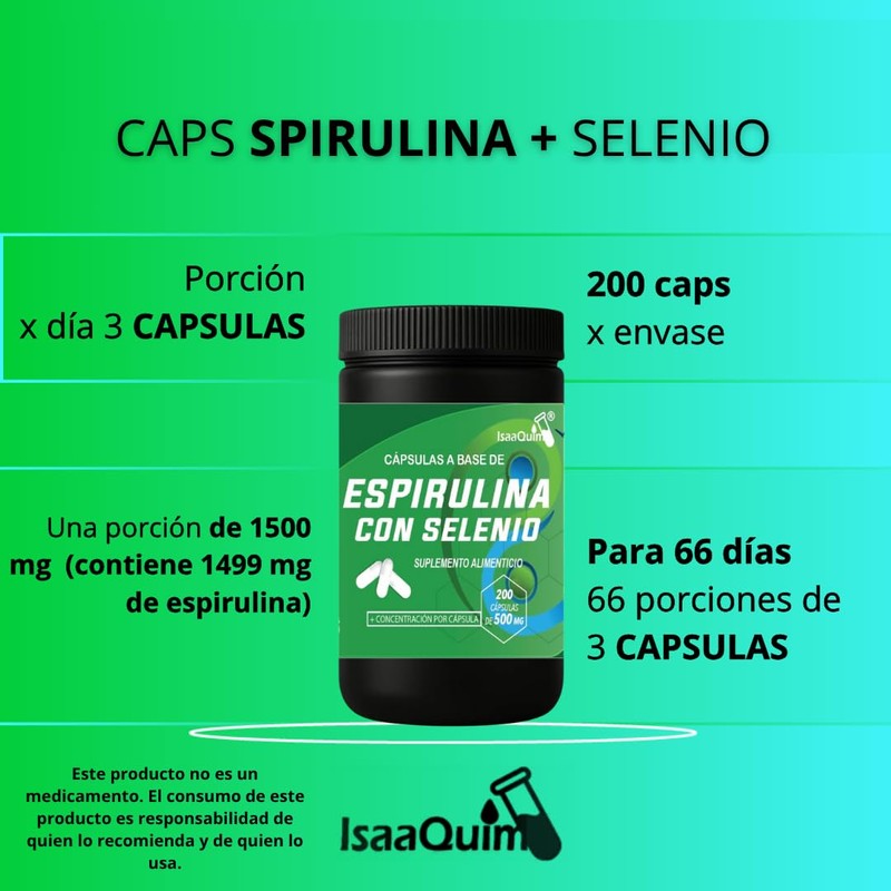Espirulina con Selenio IsaaQuim | Suplemento Alimenticio | 200 Cápsulas