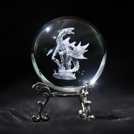 vskikris 2.36in 3D Dragon Crystal Ball with Stand -3D Laser Engraving Dragon on Crystal Mythological Statue Figurine Crystal Ball Paperweight