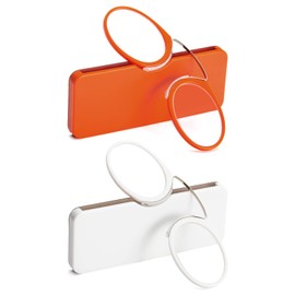 DXYXYO-Gafas de lectura delgadas de bolsillo sin brazos con clip en la nariz para mujer, paquete de 2 mini lectores delgados compactos para hombre con estuche portátil pequeño, 1.5+ naranja y blanco
