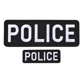 sourcing map Police Patch with Hook and Eyelet, Embroidered Police Patch, Durable Fabric, Police Badge for Police Vest, Jacket, Clothing, Backpacks, Hats, White (1 Piece Small and 1 Piece Large)