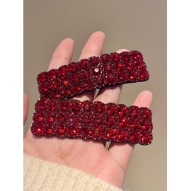 2Pcs Rhinestones Shiny Hair Clips for Women,Rectangular Hairpins Korean Barrettes Hair Accessories,Temperament Hair Accessories for Women,Clips and Barrettes (Red)
