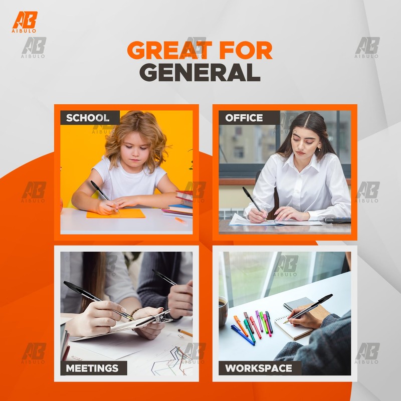 AIBULO Improved Medium Tip Fluent Smooth Writing Black Biro Ballpoint