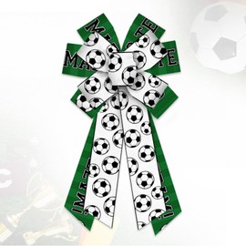 Blinket Large Soccer Theme Bows for Wreath Front Door Football Pattern Wired Decor Bow Sports Season Wreath Bow for Indoor Outdoor Tree Topper Wreath Decoration Supplies 11.42 * 20.87 inch