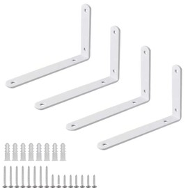 Shelf Bracket Wall Bracket Corner Brace Stainless Steel Heavy Duty "L" Support Bracket Joint Angle Bracket for Hanging Bookshelf Support Furniture Connector 4 Pack (White)
