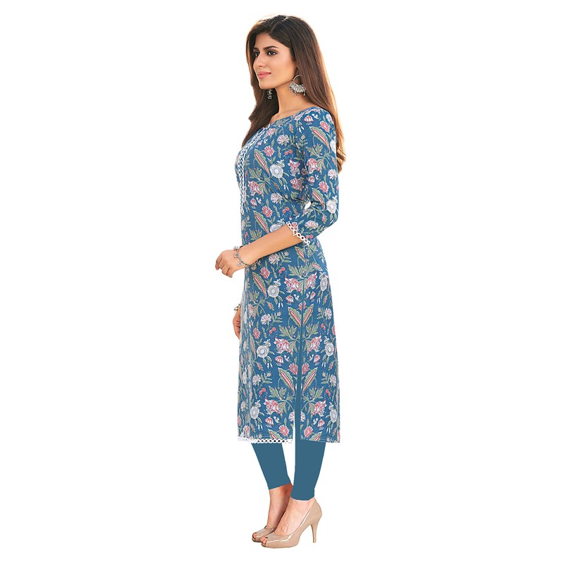 Miraan Cotton Readymade Kurti Mujer, Azul, M