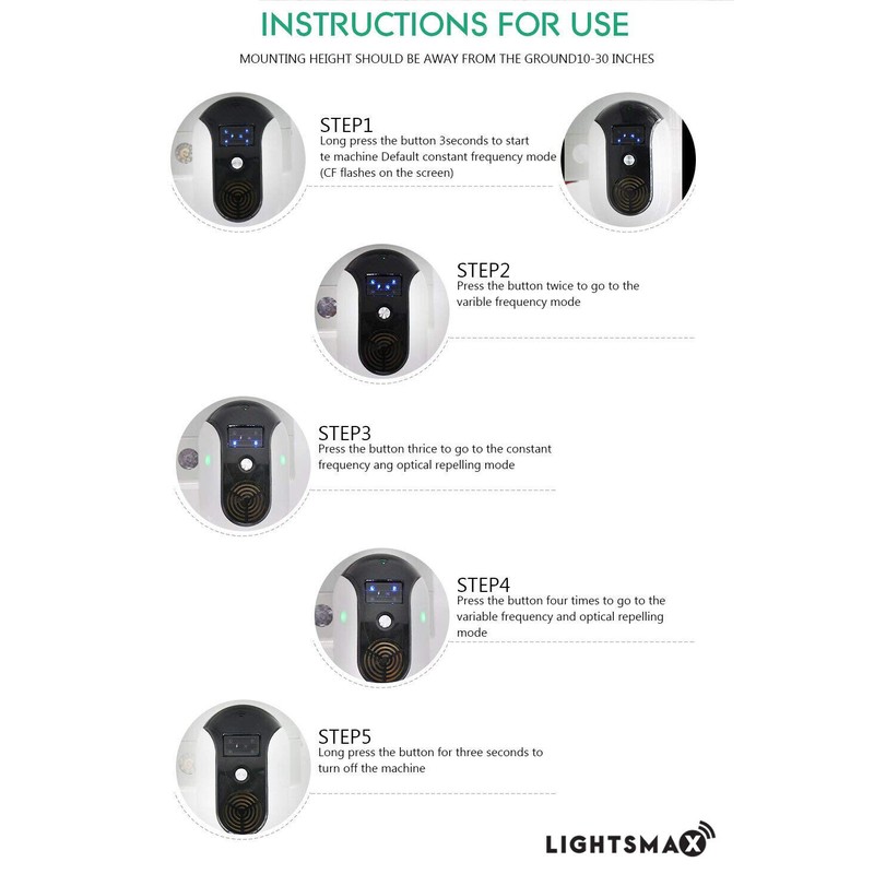 LIGHTSMAX DUAL MODE ULTRASONIC ELECTRO MAGNETIC PEST REPELLER INDOOR PLUG