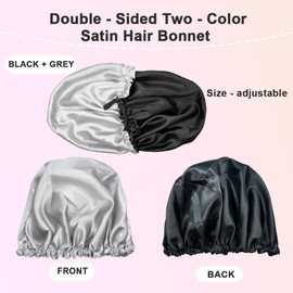 Guiguishiny Satin Hair Cap, Large Double-Sided Satin Silk Hood for Sleeping, Adjustable Silk Cap, Hair Protect Hair Cap for Women and Men, gray