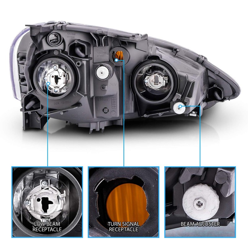 AmeriLite for 2002-2004 Acura RSX -Honda Integra DC5- Black Replacement