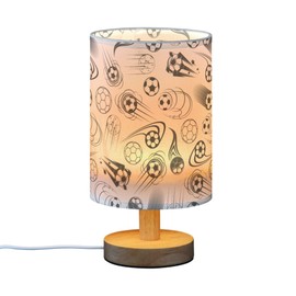 YYZZH Table Lamp Black and White Soccer Ball Sport Theme American Football Pattern Nightstand Lamp with Wood Base Fabric Lamp Shade Bedside Desk Lamp for Living Room Bedroom Kids Room Office