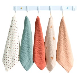 miaotti Gauze Handkerchief, Gauze Towel, Set of 5, Baby, Newborn, 4 Layers, Soft Cotton, Bathing, Square