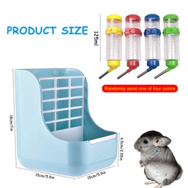 NO Heiqlay 1 Hay Dispenser with Tray and 1 Drinking Bottle, Rabbit Hay Rack, Rabbit Hay Feeder, Less Waste Manger for Rabbits, Guinea Pigs, Chinchilla, Hamster, Small Animals