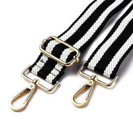BEEFLYING 1Pc Wide Black and White Stripe Pattern Adjustable Shoulder Strap Replacement Belt Crossbody Canvas Purse Strap Nylon Bag Straps for Bag Repairing Accessories