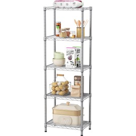 SINGAYE 5 Tier Shelf Wire Shelving Adjustable Storage Shelves Rack Standing Units for Kitchen Closet Laundry Bathroom Organizers Metal Pantry Narrow Mesh Gaps 10" D x 16" W x 55" H Gray