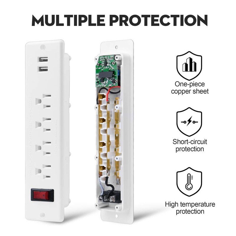 Mountable Power Strip Recessed Power Strip with USB 4 Outlet