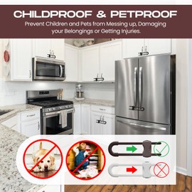 Jetec 10 Pieces Cabinet Locks for Babies, U-Shaped Proofing Drawers Safety Child Locks Adjustable, Easy to Use Childproof Latch for Knob Handle on Kitchen Door Storage Cupboard Closet (Brown,White)