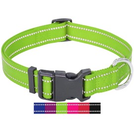 DEY - Premium Nylon Dog Collar, Reflective, Adjustable, for Small and Large Dogs, Many Colours and Sizes, Dog Collar, Cat Collar, Puppy Collar, Green, S