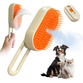 GooCare Long-Pin Spray Brush for Long Haired Cats & Dogs, 3-in-1 Design: Fur Remover, Massage and Clean, Steam Brush for Shedding, Steamy Dematting Brush For indoor Cats, Dogs and Rabbits (Khaqi)