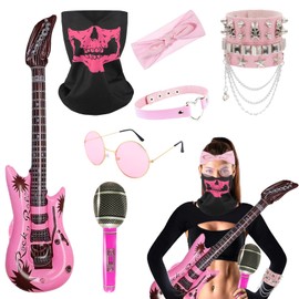 DKDDSSS 8 Pcs Rockstar Fancy Dress, Rockstar Accessories Kids, Punk Gothic Rocker Costume Set, Rockstar Fancy Dress Kids, Rock Star Fancy Dress Kids, Girls Rockstar Costume, Kids Rock Star Costume