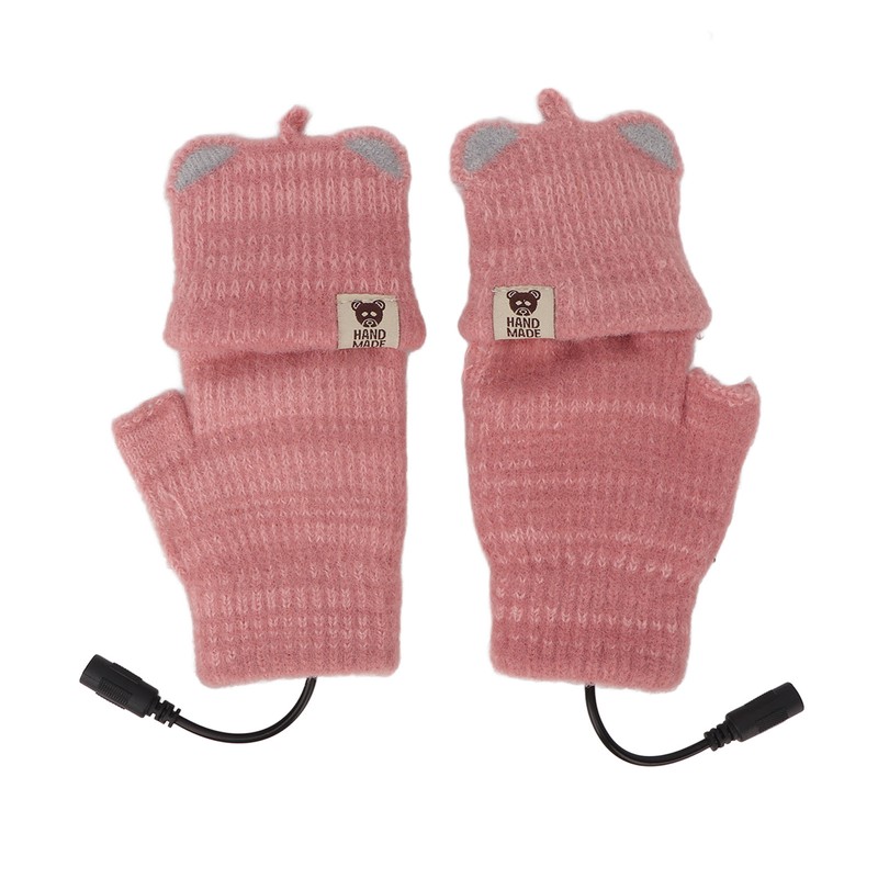 USB Heated Gloves Mitten Men Women Winter Knitted Fingerless Hand