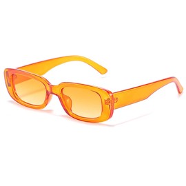 RUNHUIS Retro Rectangle Sunglasses Women Men Chunky Sunglasses Vintage Small Square Fashion Glasses, orange