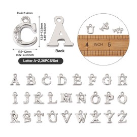 Craftdady 26Pcs Crystal Rhinestone ABC Letter Alphabet Charms A-Z Initial Capital Alphabetic Pendants Platinum Plated for DIY Name Jewelry Bracelet Necklace Earring Making