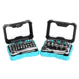 DURATECH 56-Piece 1/4" Mini Ratchet Wrench and Screwdriver Bit Set, 2-in-1, 72-Tooth and 60-Tooth with Bit Socket Set, Storage Cases Included