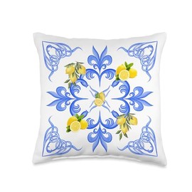 Majolica, Amalfi Coast, Positano, Ceramic Lemon Print, Italy Throw Pillow