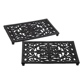 Sumnacon 2Pcs Rectangle Cast Iron Trivet - Heat Resistant Iron Trivet for Hot Dish Pot Pan Plate Teapot, Rustic Cast Iron Hot Dish Plate Holder for Kitchen Dining Table Countertop Cooktop
