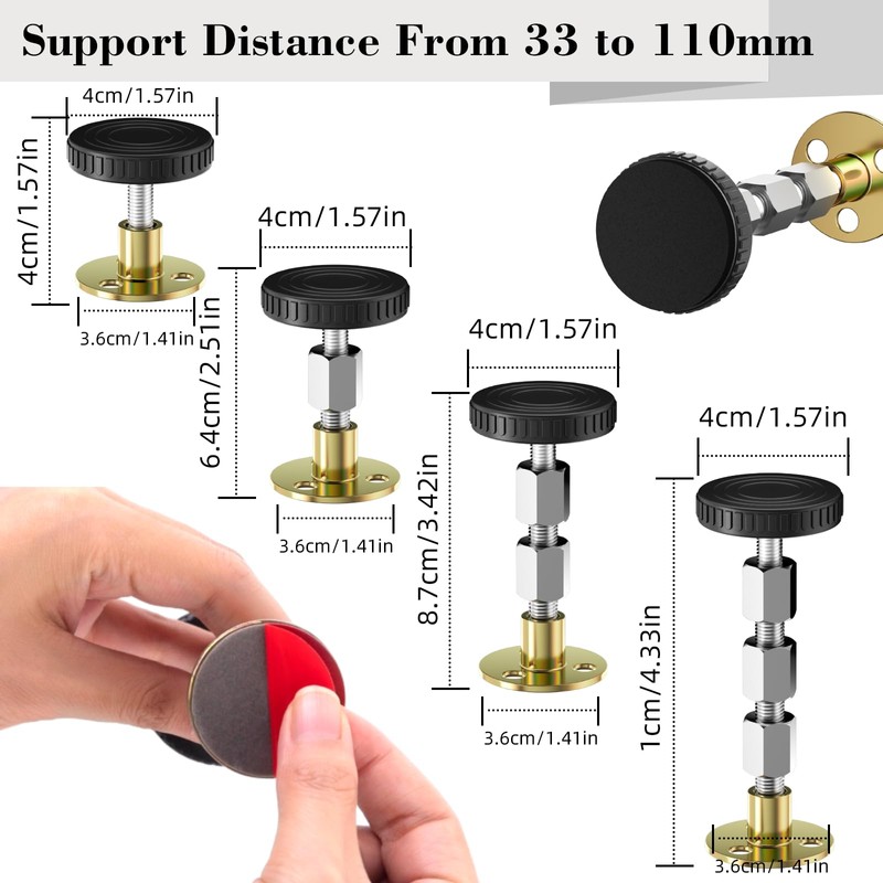 Pack of 8 Bed Frame, Anti Shake Spacer, Black, Adjustable