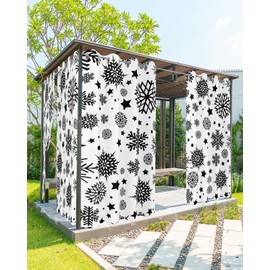 YESOF66 Patio Outdoor Curtains Waterproof Outside Curtains Christmas Snowflake Winter Black and White Grommet Top Indoor Outdoor Vertical Drapes for Porch, Pergola, Cabana, 2 Panel, 52 x 108 inch