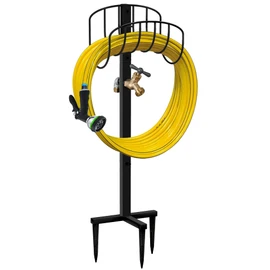 Artigarden Freestanding Garden Hose Holder Stake with Brass Faucet, Heavy Duty Metal Water Pipe Storage Stand Rack for Outdoor