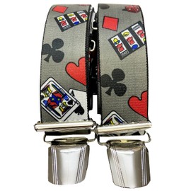 Casino Trouser Straps Lucky Game Poker Classic Unisex 4 Strong Metal Clips 35 mm Wide 110 cm Long Party Fancy Dress Casino Grey ST-032, gray